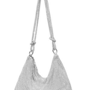 Rhinestone silver sparkly medium shoulder handbag.